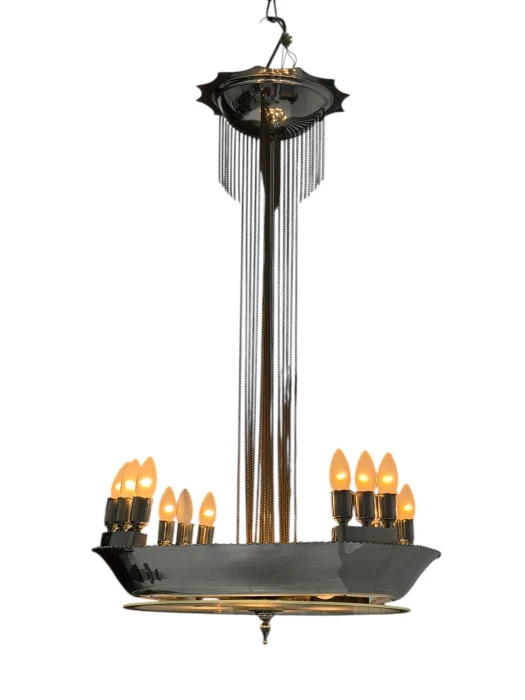 Art Deco Chandelier, Chrome & Glass, Dutch Design, 1930s
